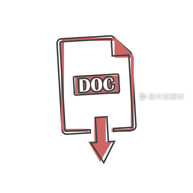 DOC icon. Downloads doc document cartoon style on white isolated background.